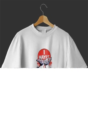 1 Mayıs Emek Ve Dayanışma Günü Baskılı Oversize Bisiklet Yaka T-shirt - Beyaz