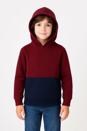Erkek Çocuk Kapüşonlu Kanguru Cepli Parçalı Sweatshirt - Renkli