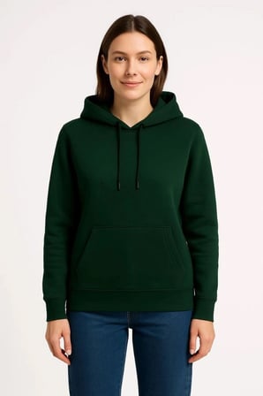 Kadın 3 İplik Pamuklu Kapüşonlu Kanguru Cepli Sweatshirt Hoodie - Haki