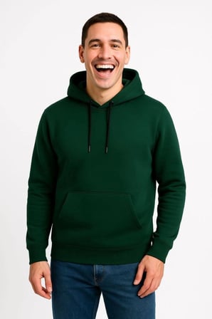 Erkek 3 İplik Pamuklu Kapüşonlu Kanguru Cepli Sweatshirt Hoodie - Haki