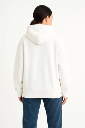Kadın Samuray Ninja Çift Kapüşonlu Maske Detaylı 3 İplik Hoodie - Beyaz
