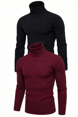 Erkek Kaşkorse Boğazlı Likralı Fitilli Slim Fit Body 2'li Set Siyah-bordo