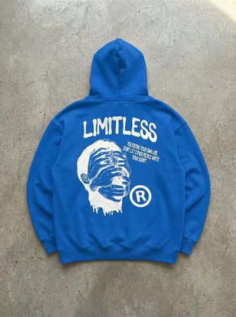 Erkek Baskılı Kapüşonlu Cepli Hoodie 3 İplik Pamuklu Sweatshirt - Saks Mavisi