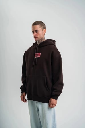 Erkek Nakışlı Kapüşonlu Oversize 3 İplik Pamuklu Sweatshirt Hoodie - Siyah