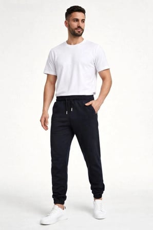 Erkek Jogger Eşofman Altı Cepli, Paça Lastikli , Spor Pantolon - Siyah