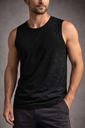 Erkek Flamlı Kumaş Kolsuz Atlet Günlük Fitness Spor T-shirt - Siyah