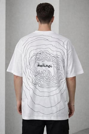 Erkek Kısa Kol Yazlık Tişört Bisiklet Yaka Baskılı Oversize T-shirt - Beyaz