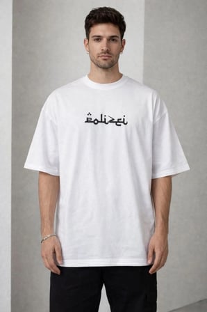 Erkek Kısa Kol Yazlık Tişört Bisiklet Yaka Baskılı Oversize T-shirt - Beyaz