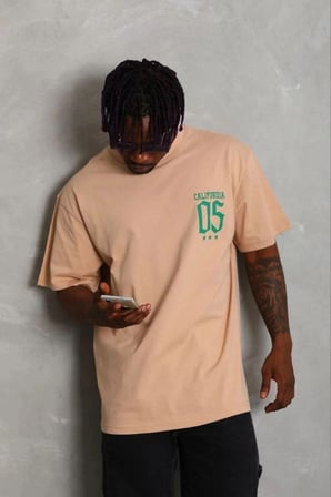 Erkek Baskılı T-shirt Kısa Kol Bisiklet Yaka Regular Fit Tişört - Bej