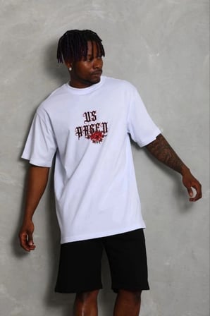 Erkek Baskılı T-shirt Kısa Kol Bisiklet Yaka Regular Fit Tişört - Beyaz