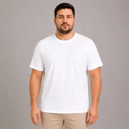 Erkek Battal Big Size Basic Tişört Bisiklet Yaka Rahat Kalıp T-shirt - Beyaz