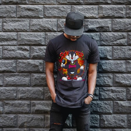 Sylvester Graffiti Baskılı Unisex Siyah Oversize Tişört - 24/1 Penye