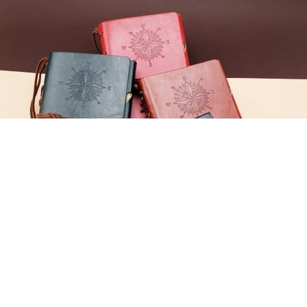 Küçük Boy Pusula Baskılı Deri Defter