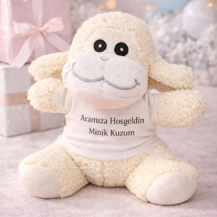 Toptan Aramıza Hoşgeldin Minik Kuzum Tişörtlü Sevimli Peluş Kuzu