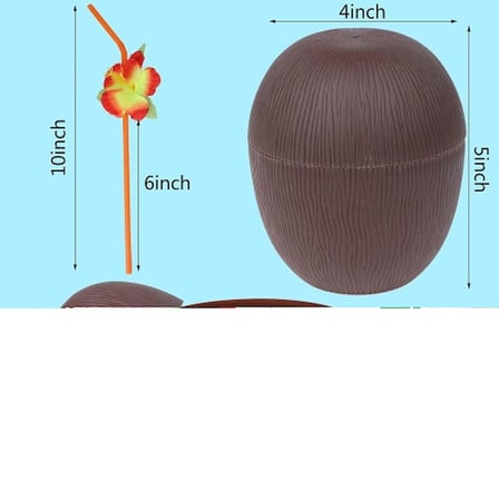 Hindistan Cevizi Hawaii Luau Aloha Pipetli İçecek Kabı Bardak 10x13 Cm 1 Adet