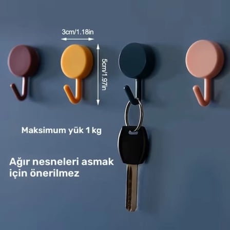 Kendinden Yapışkanlı Renkli Duvar Askısı (10lu Set)