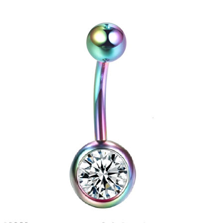 Begonia Accessories, 316L Cerrahi Çelik, Zirkon Taşlı Toplu Göbek Piercing Rainbow