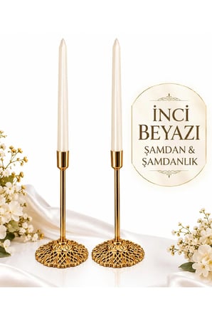 Gold Şamdan 2'li Set Şamdanlık Dekoratif Mumluk Düğün Nişan Söz Masa Dekoru Mum Ve Mumluk Dekoratif Şamdan Paslanmaz Kaplama Metal Modern ve Klasik Mum Tutacağı