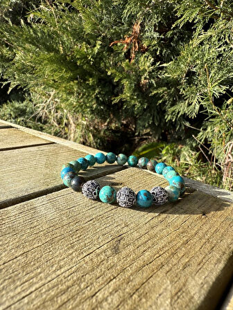 Krizokol, Gümüş Bileklik - Azulla Mix Green Bileklik - Tasarım Bileklik 8mm Esnek Ayarlanabilir