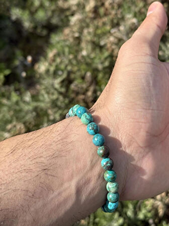 Krizokol, Gümüş Bileklik - Azulla Mix Green Bileklik - Tasarım Bileklik 8mm Esnek Ayarlanabilir