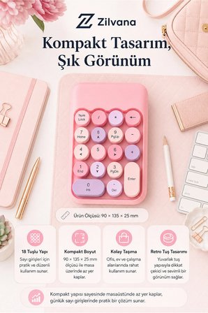 Klyvera MOFii Kablosuz Sayısal Tuş Takımı USB Alıcılı Numpad Pembe Siyah