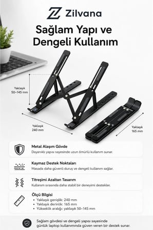 Novexa Katlanır Laptop Standı Metal Notebook Yükseltici Soğutma Tabanı 7-10 Kademe