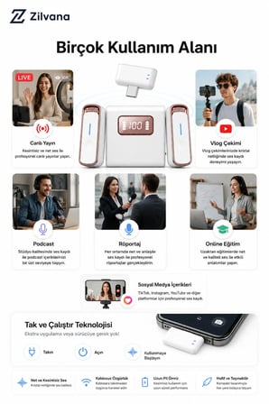 Microna Manyetik Kablosuz Yaka Mikrofonu Type-C Telefon Uyumlu (Taşıma Kılıfı Hediye)