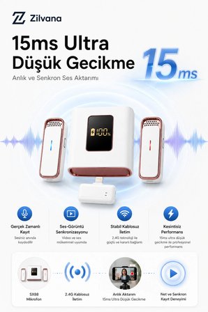 Microna Manyetik Kablosuz Yaka Mikrofonu Lighting Canlı Yayın Ropörtaj Telefon Uyumlu