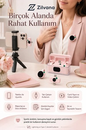 Sorixa Manyetik Şarj Kutulu Kablosuz Yaka Mikrofonu Type-C & Lighting Uyumlu