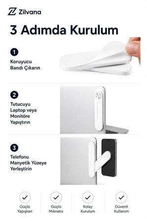 Manyetik Metal Telefon Tutucu Stand Çok Fonksiyonlu Braket Beyaz