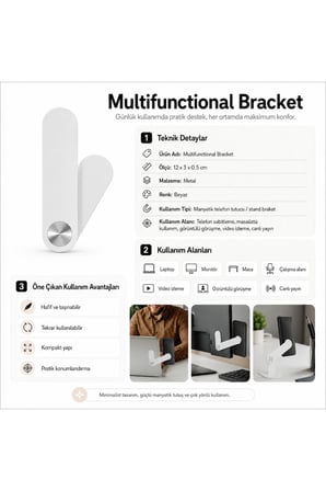 Manyetik Metal Telefon Tutucu Stand Çok Fonksiyonlu Braket Beyaz