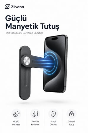 Manyetik Metal Telefon Tutucu Stand Çok Fonksiyonlu Braket Siyah & Beyaz