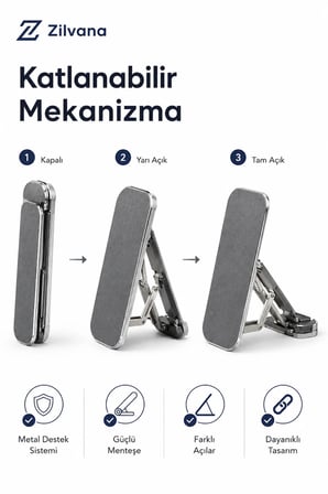 Katlanabilir Alüminyum Telefon Standı Yapışkanlı Mini Telefon Tutucu