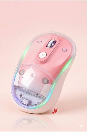 RGB Işıklı Simli Akışkan Tasarım Efektli Şarjlı Pembe Kablosuz Mouse