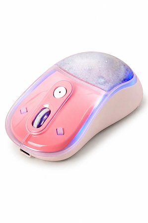 RGB Işıklı Simli Akışkan Tasarım Efektli Şarjlı Pembe Kablosuz Mouse