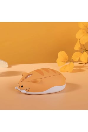Sevimli Kedi Tasarımlı Kablosuz Bluetooth Turuncu Mouse
