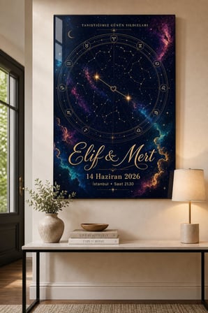 Kişiye Özel Astroloji Temalı Baskılı Cam Tablo – UV Baskı Dekoratif Duvar Tablosu