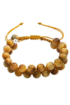 Sarı Kaplan Gözü 8mm Çift Sıra Makrome Doğal Taş Bileklik