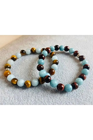 Akuamarin Ve Kaplangözü Alerji, Astım, Bağımlılıklardan Kurtulma Doğal Taş Bileklik