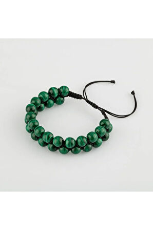 Malakit 8mm Çift Sıra Makrome Doğal Taş Bileklik