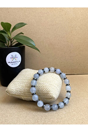 Akuamarin Doğal Taş Bileklik 8 Mm (mühürlü)