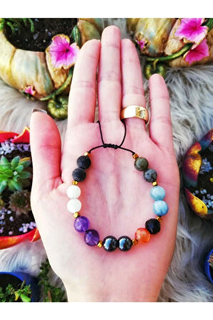 Kova Burcu Ayarlanabilir Bileklik Ametist, Labradorit, Obsidyen, Hematit, Akik, Akuamarin, Aytaşı