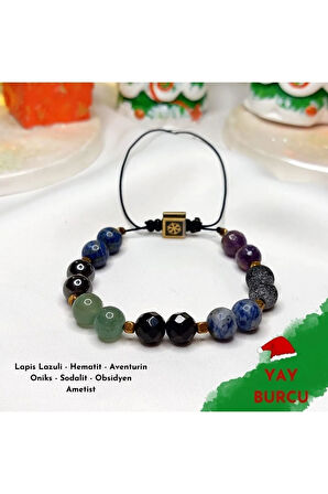Yay Burcu Ayarlanabilir Bileklik Ametist, Obsidyen, Hematit, Aventurin, Sodalit, Lapis Lazuli, Oniks