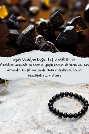 Siyah Obsidyen Doğal Taş Bileklik 8 Mm ( Koruyucu Taş )