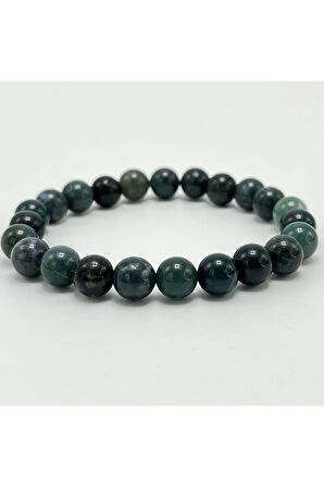 Sertifikalı Yosunlu Akik 8mm Elastik Misinalı Doğal Taş Bileklik