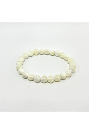 Sertifikalı Beyaz Sedef 8mm Elastik Misinalı Doğal Taş Bileklik