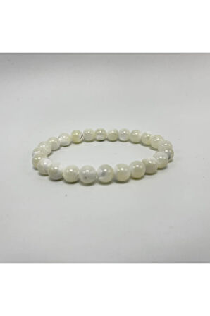 Sertifikalı Beyaz Sedef 8mm Elastik Misinalı Doğal Taş Bileklik