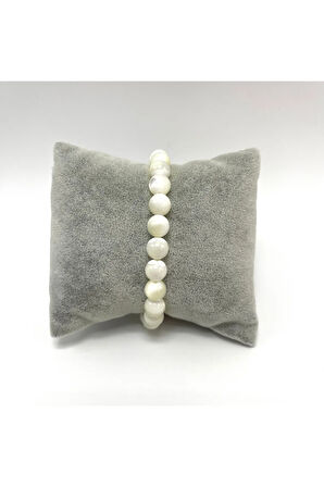 Sertifikalı Beyaz Sedef 8mm Elastik Misinalı Doğal Taş Bileklik