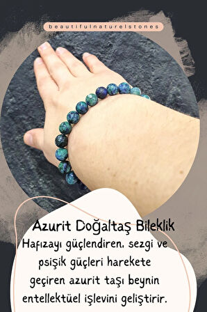 Azurit Doğaltaş Bileklik ( Akik Taş Hediyeli ) 8 Mm ( Hafıza Güçlendirici / Sezgi Ve Psişik Güç )