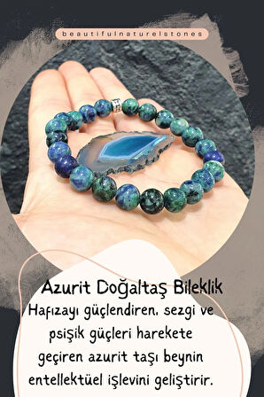 Azurit Doğaltaş Bileklik ( Akik Taş Hediyeli ) 8 Mm ( Hafıza Güçlendirici / Sezgi Ve Psişik Güç )